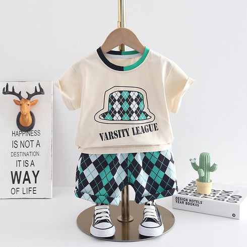 Round Neck Short Sleeve Suit Casual Shorts Two Piece Set