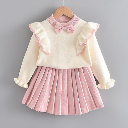 Girls Spring And Autumn Cute Knit Princess Dress Set