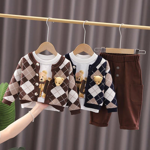 Boys spring and autumn set long sleeve sweater casual three-piece set