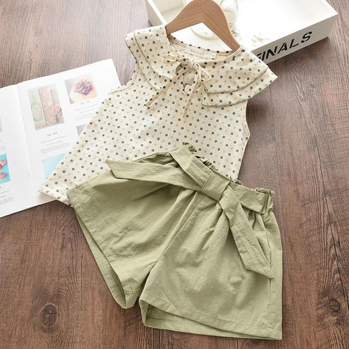 Summer Girl's Dot Bow Top Shorts Set