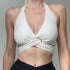 Solid Ring Cross-Neck Strap Halter Top