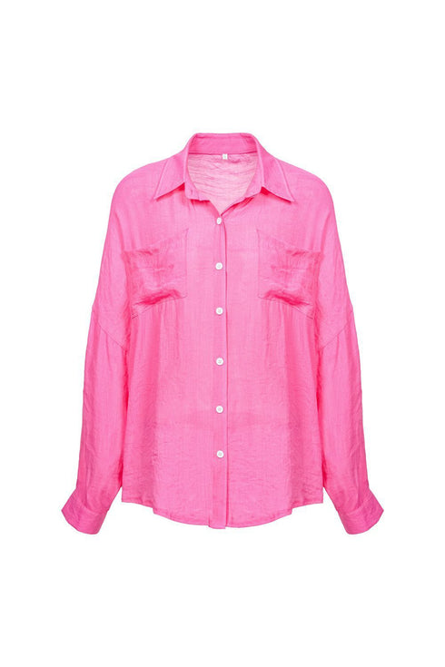 Beach blouse solid color single-breasted bat long sleeve shirt