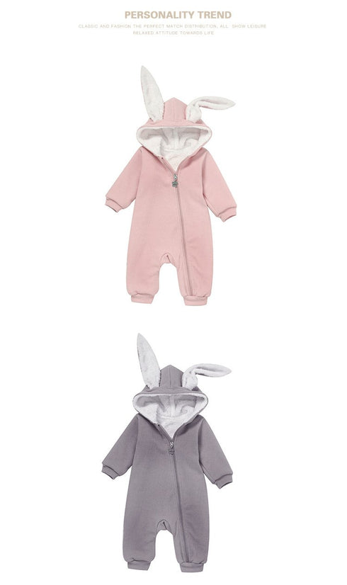 Autumn And Winter Baby Children's Clothing Rabbit Ear Jumpsuit Plus Velvet To Keep Warm
