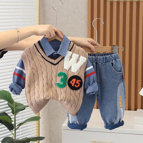 Spring and autumn boys casual sweater waistcoat set of three