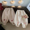 Add velvet autumn and winter baby flower fur ball casual pants