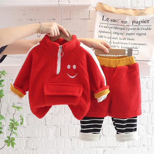 Girls plus velvet suit winter warm two-piece set