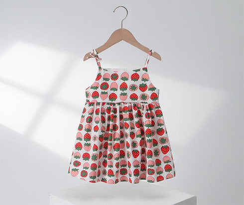 Summer Sweet Girls Cartoon Printed Dress Cotton Sling Dress