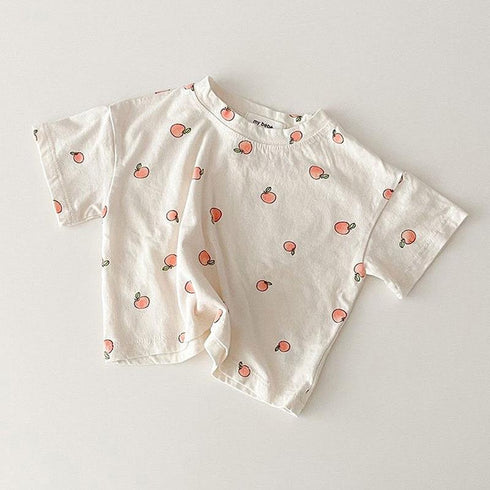 Fruit Pattern Round Neck Pullover Short Sleeve T-shirt