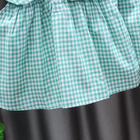 Summer New Girl Doll Collar Short Sleeve Set Baby Girl Fruit Decoration Plaid Two-piece Set