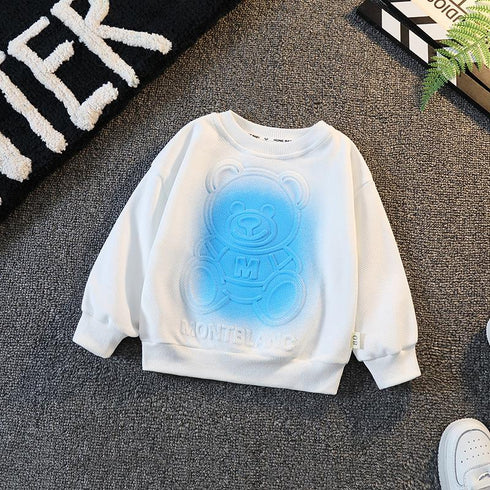 Sports Crewneck Sweatshirt Male Baby Casual Cube Bear Rendered Long Sleeve Top