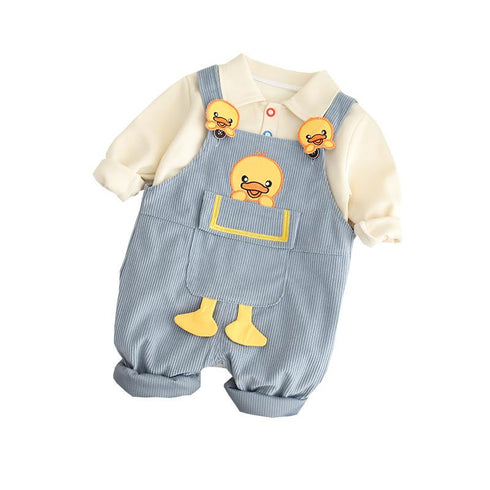 Baby Spring and Autumn Dress Suit Strap Pants Two-Piece Set