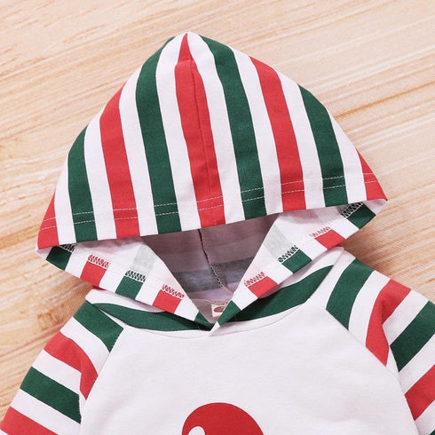 Baby Christmas Printed Striped Hooded Long Sleeve One-piece Coat