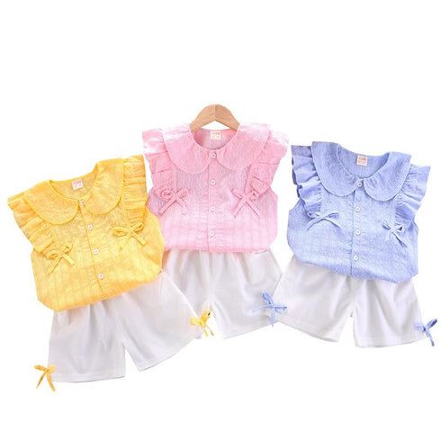 Girls Summer Short Sleeve Shorts Two-Piece Set