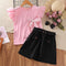 Girls Summer Bow Flying Sleeve Shorts Set