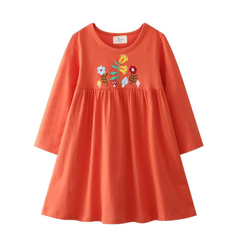 Girls Cartoon Printed Dress Autumn New Cotton Long Sleeve Dress
