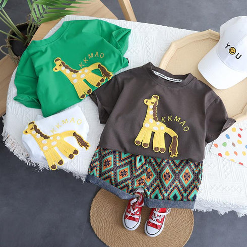 Pony Round Neck Children's Short Sleeved Baby Summer Two-piece Set