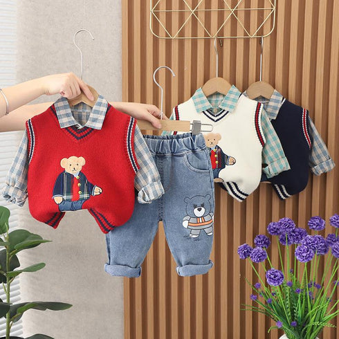 Boy's Long Sleeve Set Three-Piece Set