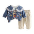 Girl's Denim Coat Cardigan Three-Piece Set