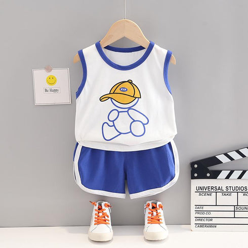 Round Neck Sleeveless Suspender Suit Sports Shorts Two-piece Set