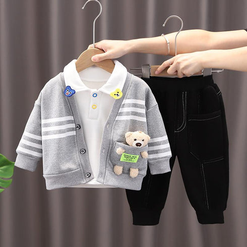 Children's long sleeve plus velvet three-piece set for autumn and winter