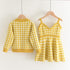 Girl's Knit Plaid Skirt Cardigan Set
