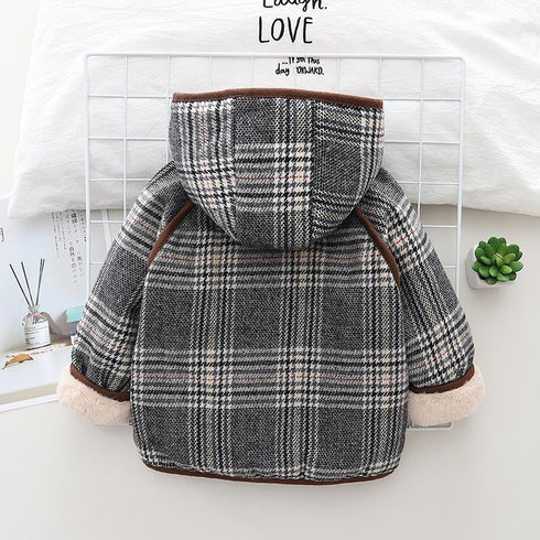 Winter children plus velvet hooded long sleeve coat