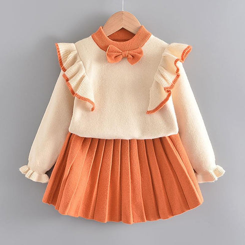 Girls Spring And Autumn Cute Knit Princess Dress Set