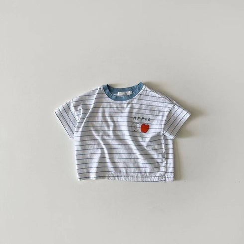 Striped T-shirt Apple Round Neck Short Sleeve Simple T