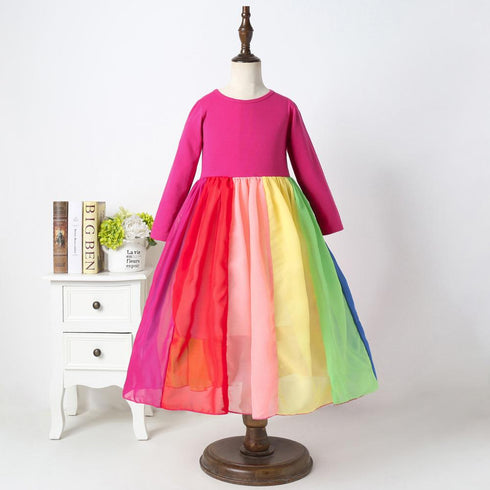 Long Sleeve Rainbow Mesh Dress