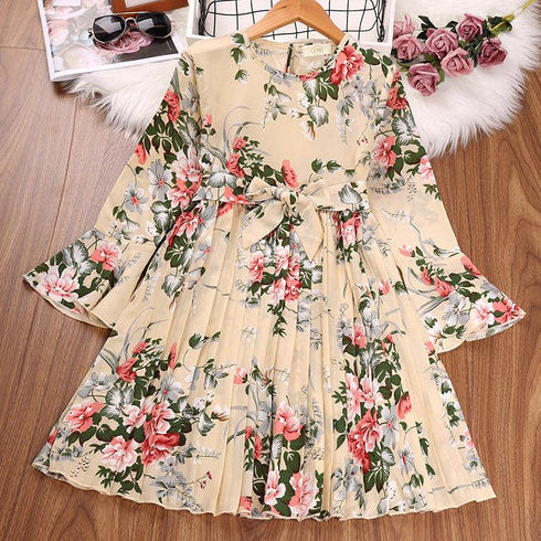 Children's Retro Printed Long Sleeve Dress