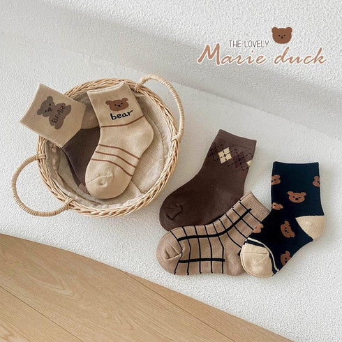 Bear Plaid baby socks striped cartoon color matching socks