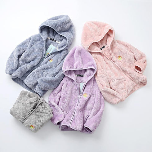 Children's Coral Velvet Hooded Jacket