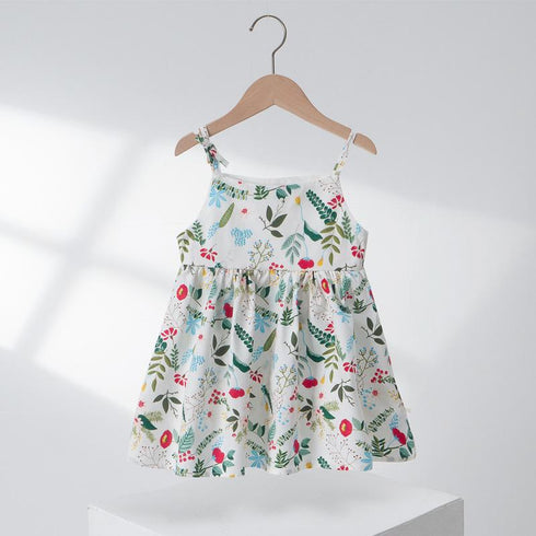 Summer Sweet Girls Cartoon Printed Dress Cotton Sling Dress