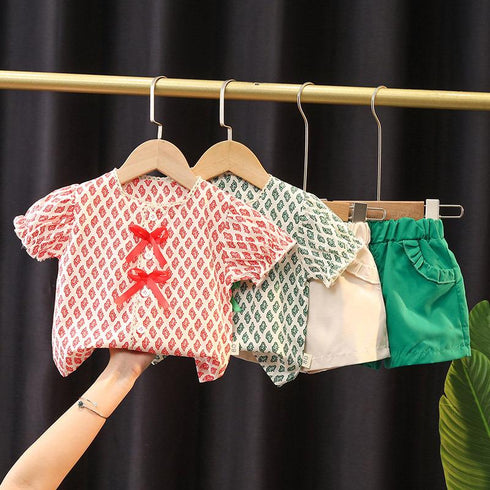 Girls summer short sleeve suit two-piece set