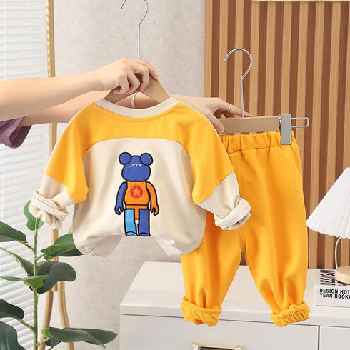 Spring and Autumn Boys Cartoon Long Sleeve Wear Two Pieces