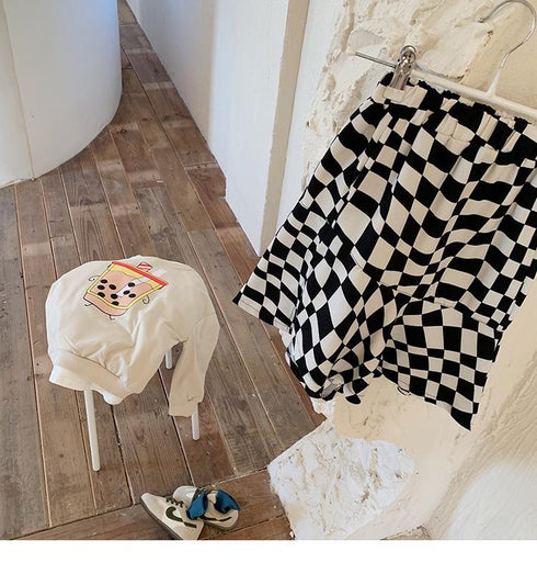 Children's checkerboard skirt fishtail skirt