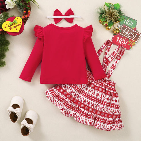 Christmas printed long sleeve three-piece set