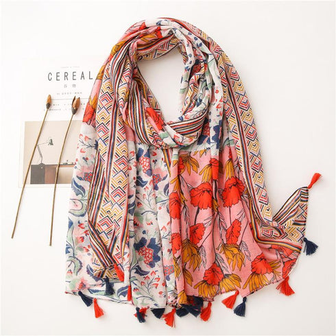 Small Fresh Cotton and Hemp Scarf Bohemian Printed Scarf