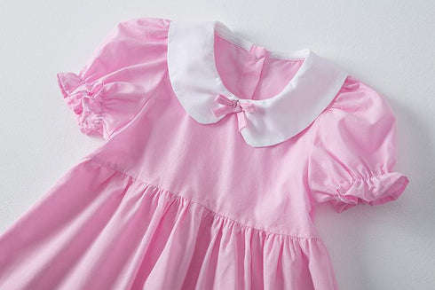 Girl's Doll Neck Dress Summer Bubble Sleeve Macaroon Princess Dress