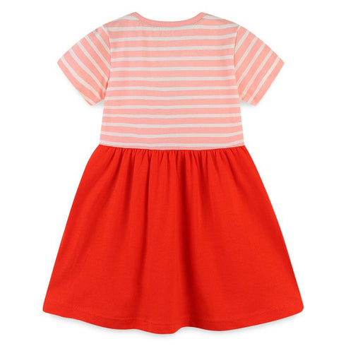 Girl's Short Sleeve Dress European Style Knit Cotton Crewneck Princess Dress