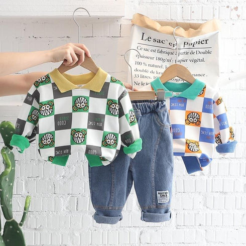 Spring and Autumn Boys Long Sleeve Pants Two-Piece Set
