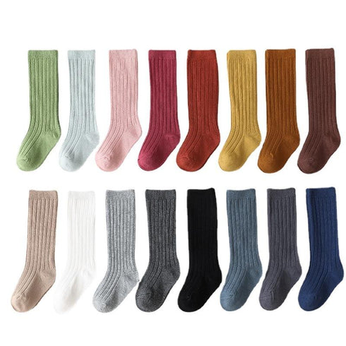 Multicolor children's socks double needle vertical stripes middle stockings baby socks solid color sports socks