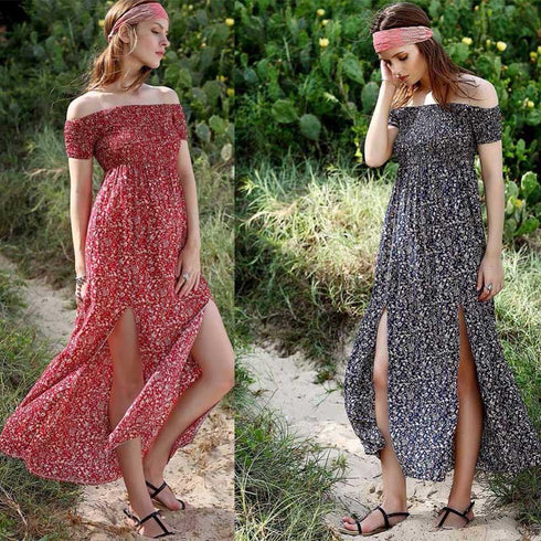 Floral Print Off Shoulder irregular Women Maxi Dress
