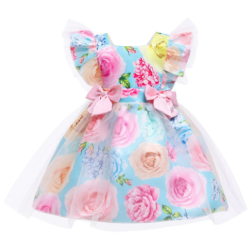 European And American Girls Dress Floral Print Children's Dress Bow Children's Princess Dress Dress Dress