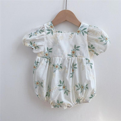 Jacquard Bubble Sleeve Creeper Jumpsuit