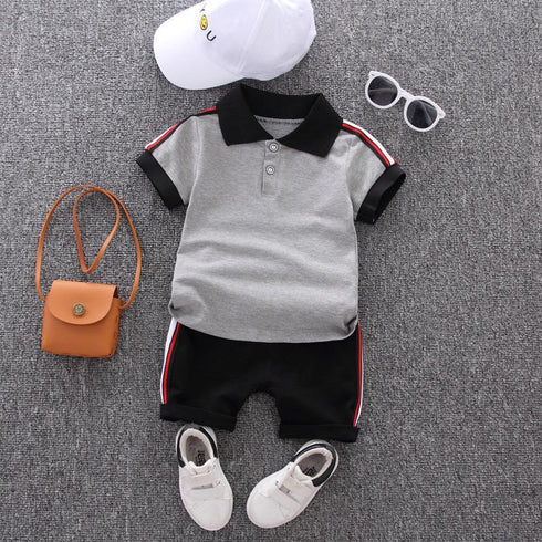 Summer boys solid color short sleeve suit