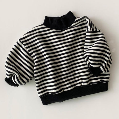 Winter striped plus velvet sweater turtleneck top
