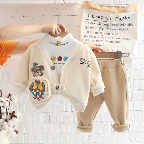 Winter children's velvet suit set of three