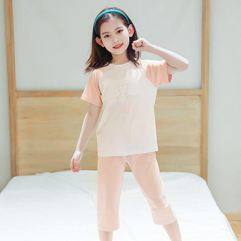 Summer Cotton Short Sleeve Pants Set For Boys And Girls