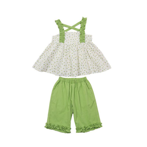 Summer Suit 2022 New Girls Foreign Style Floral Suspender Top Cropped Pants Two-piece Set